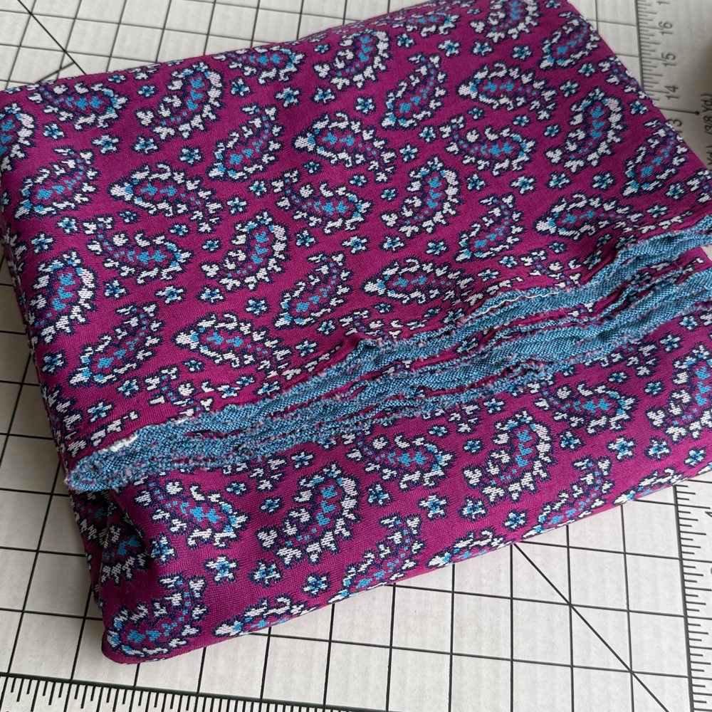 Vintage 1970s Paisley Polyester Fabric – Stretch – 2.5 Yards x 58”  Magenta Teal